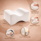 Ergonomic pillow with features highlighted on a beige background